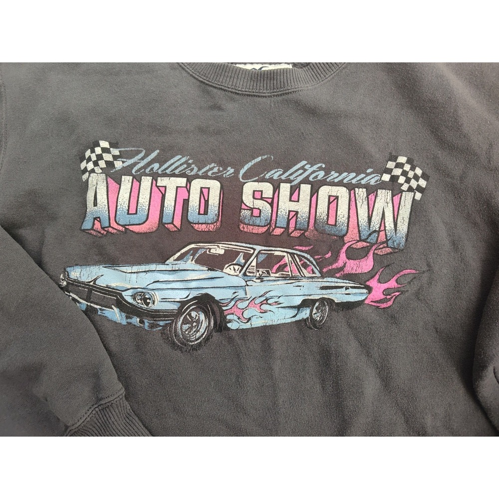 Hollister California Auto Show Cropped Raw Hem Crewneck Sweatshirt Small Gray - Picture 2 of 4